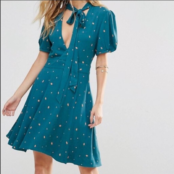 Free People Abbie Printed Mock Neck SS Mini Dress 4 - Picture 10 of 16